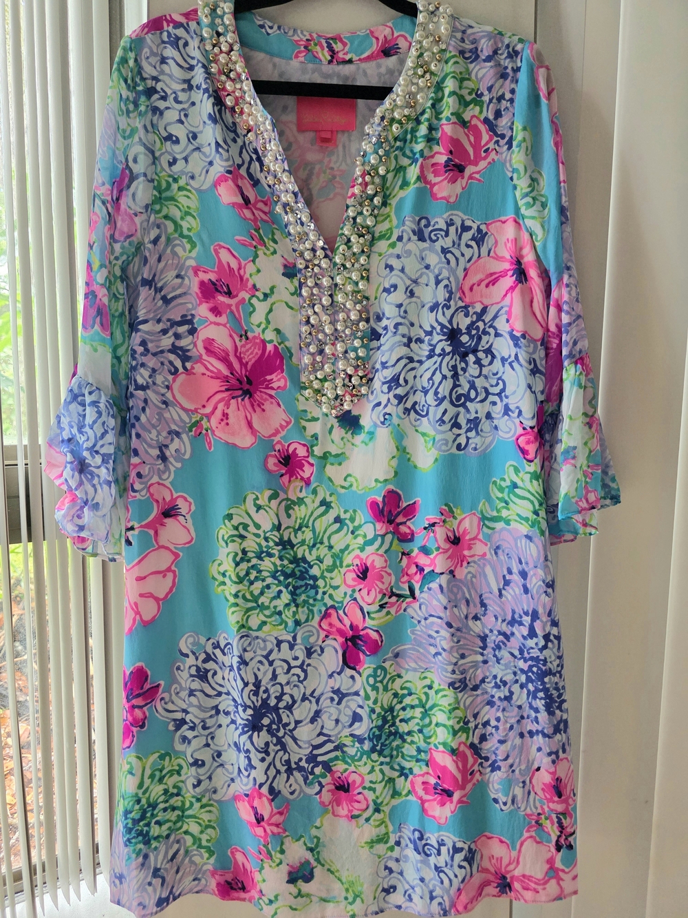 Lilly Pulitzer Elenora Silk Embellished Dress Totally Blossom Size S FLAW - Picture 2 of 16